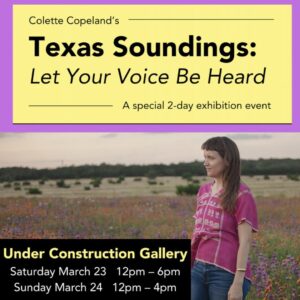 a flyer for the Texas Sounds event by Colette Copeland, at Under Construction Gallery in San Antonio TX (using my image)