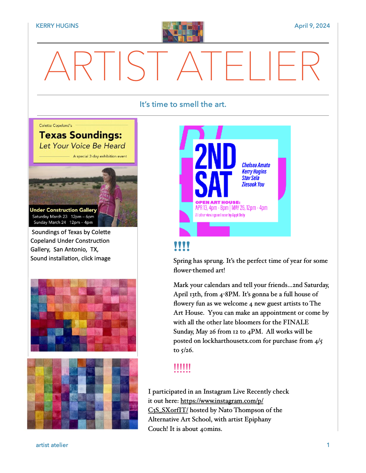 spring 2024 artist studio newsletter