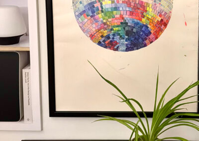 large 3ft x 4ft watercolor painter, of a disco ball portrait